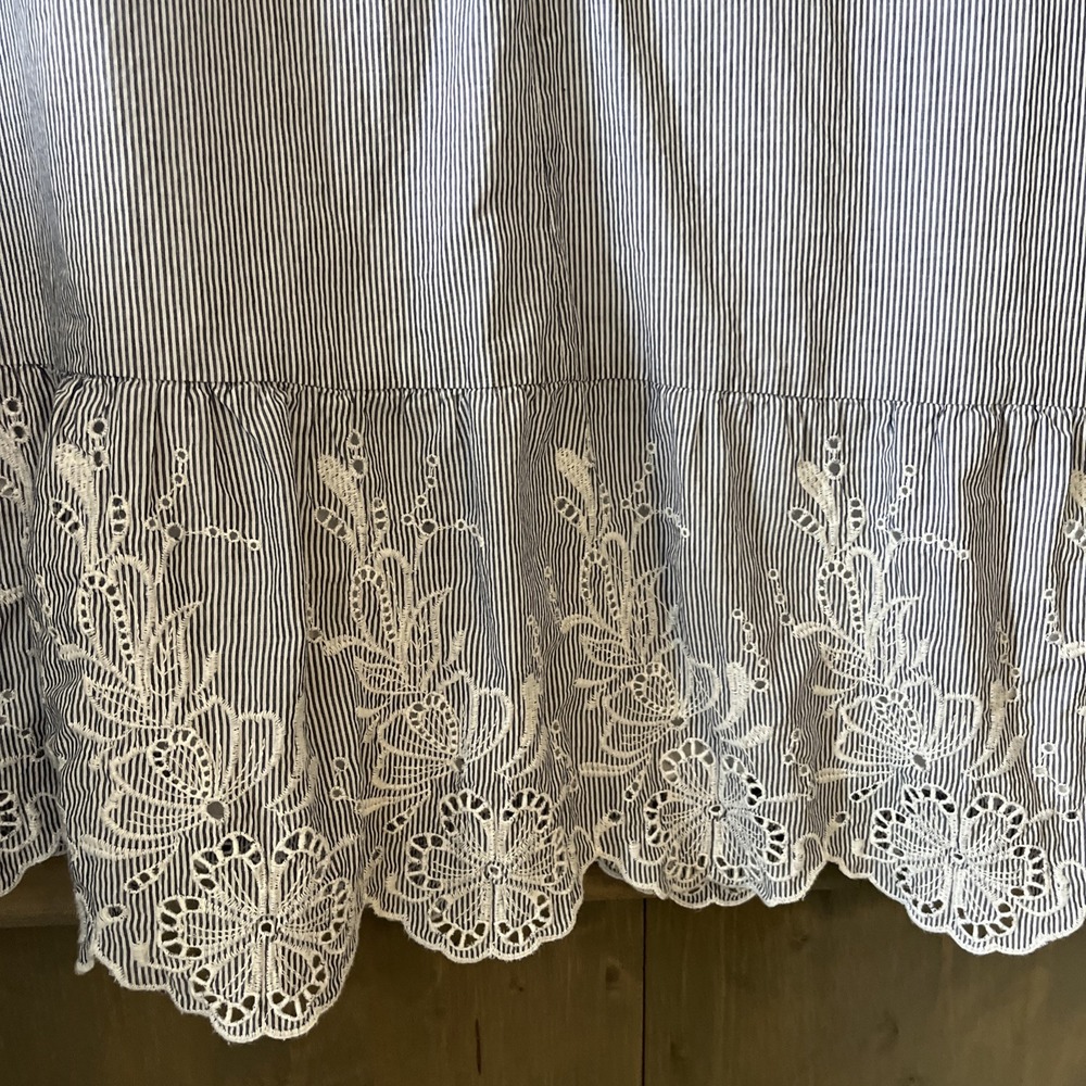 Ralph Lauren Dress Women's Size 12 Blue White Stripe Flutter Sleeve Eyelet Lined - Picture 10 of 16